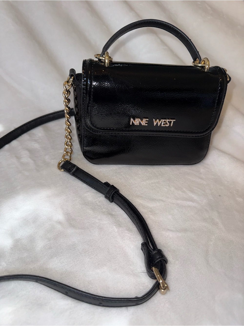 Nine West Black Patent Mini Top-Handle Crossbody